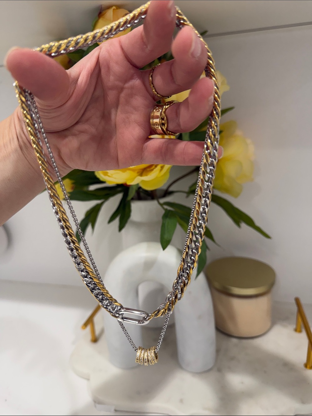 Mixed Metal Double-Layer Necklace in Silver and Gold - Picture 10 of 10
